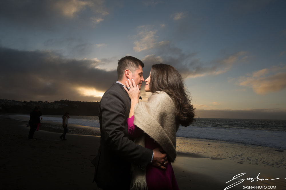romantic sunset engagement photo